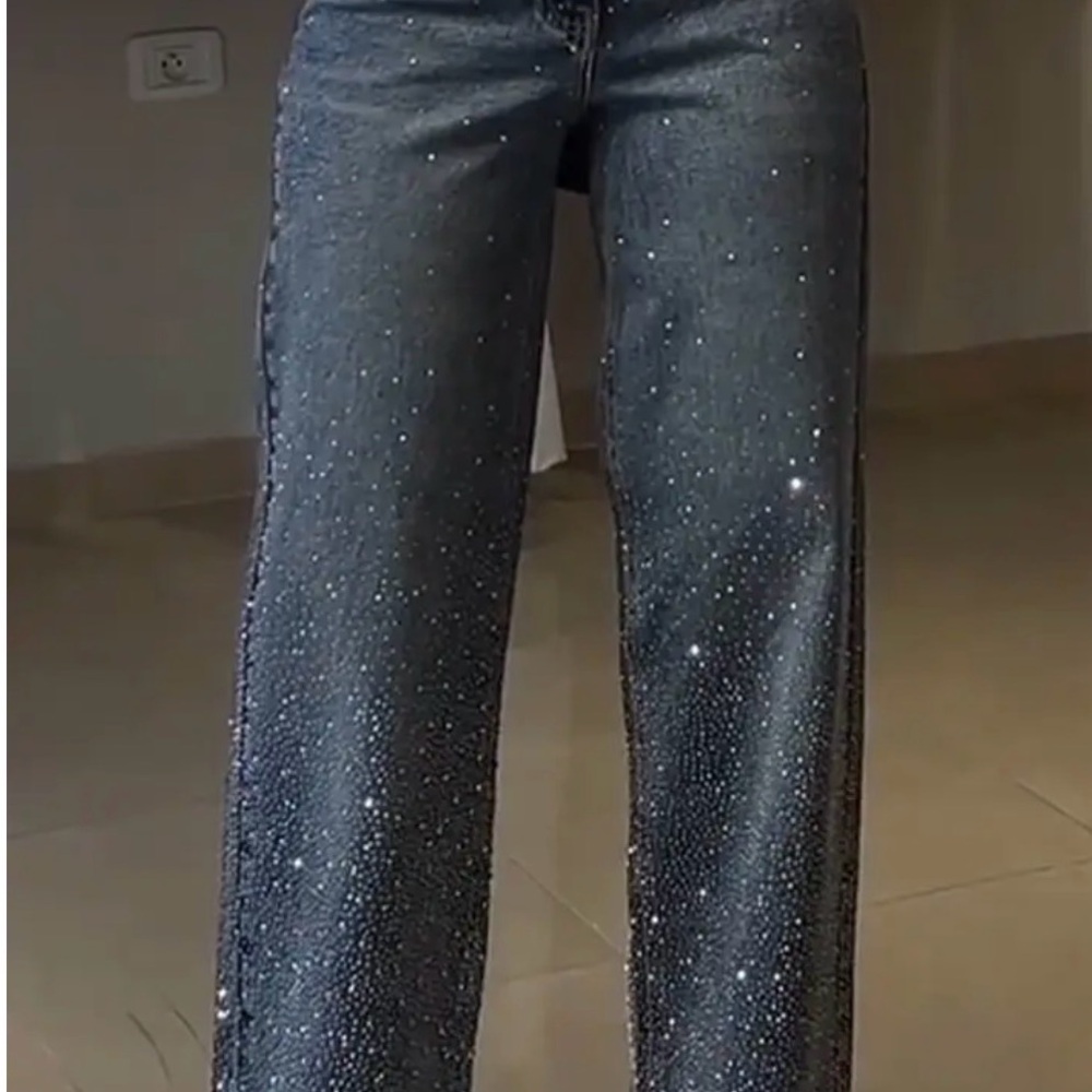 Elegant Glitter Straight Leg Jeans